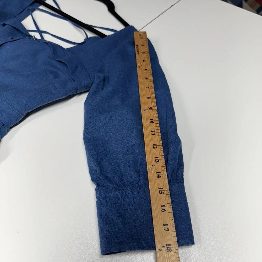 Gaala Paris Esther Midi Button Down Dress Sz 42 Blue Linen Cotton Blend Pockets